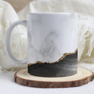 White Marble Gilded Black Agate Coffee Mug
