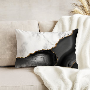 White Marble Gilded Black Agate Decorative Cushion
