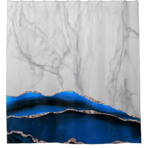White Marble Gilded Black Agate Shower Curtain