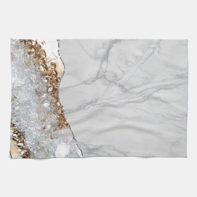 White Marble Gilded Black Agate Tea Towel (Horizontal)