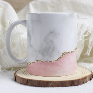 White Marble Gilded Blush Pink Agate Coffee Mug