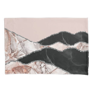 White Marble Gilded Blush Pink Agate Pillowcase
