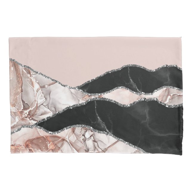 White Marble Gilded Blush Pink Agate Pillowcase (Front)
