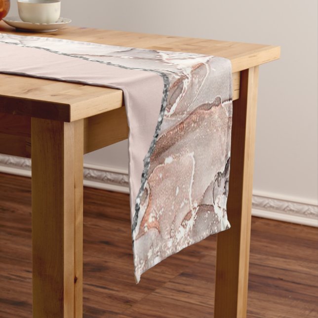 White Marble Gilded Blush Pink Agate Short Table Runner (In Situ)