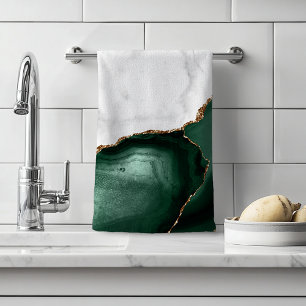 White Marble Gilded Emerald Green Agate Bath Towel