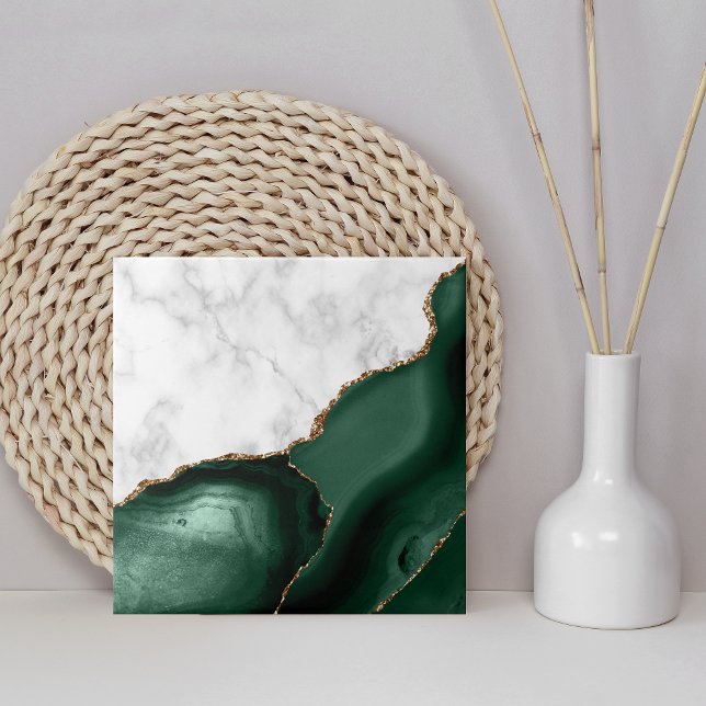 White Marble Gilded Emerald Green Agate Ceramic Tile (Creator Uploaded)