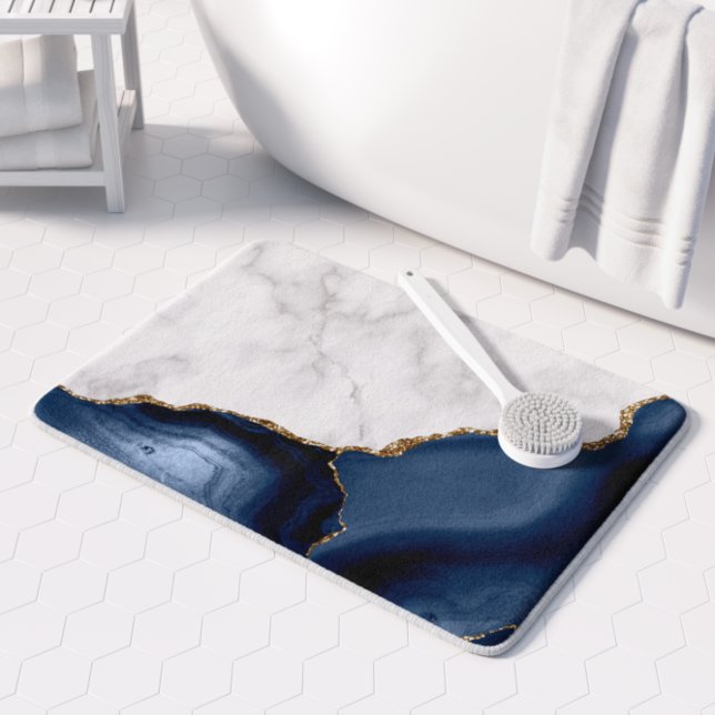 White Marble Gilded Navy Blue Agate Bath Mat (Creator Uploaded)