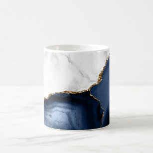 White Marble Gilded Navy Blue Agate Coffee Mug