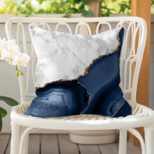 White Marble Gilded Navy Blue Agate Cushion