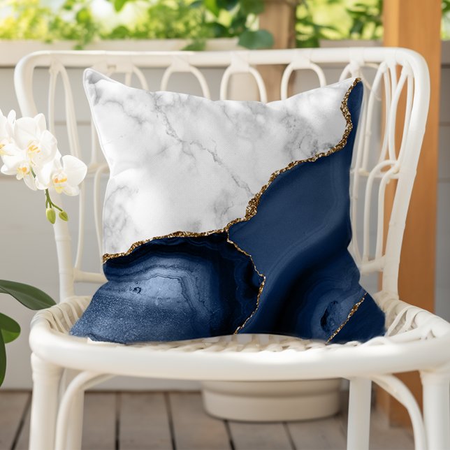 White Marble Gilded Navy Blue Agate Cushion (Creator Uploaded)