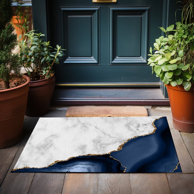 White Marble Gilded Navy Blue Agate Doormat (Creator Uploaded)