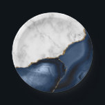 White Marble Gilded Navy Blue Agate Paper Plate<br><div class="desc">Elegant white marble and navy blue agate gilded with faux gold glitter combine in this luxurious design.</div>