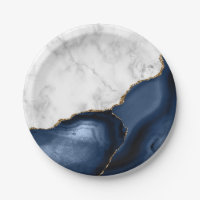 White Marble Gilded Navy Blue Agate