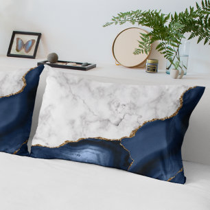 White Marble Gilded Navy Blue Agate Pillowcase
