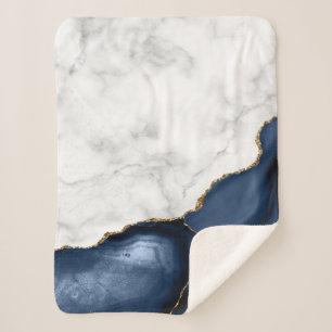 White Marble Gilded Navy Blue Agate Sherpa Blanket
