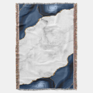 White Marble Gilded Navy Blue Agate Throw Blanket
