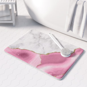White Marble Gilded Pink Agate Bath Mat