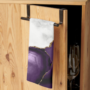 White Marble Gilded Purple Agate Tea Towel