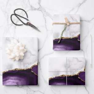White Marble Gilded Purple Agate Wrapping Paper Sheet