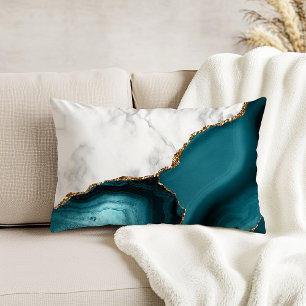 White Marble Gilded Teal Agate Decorative Cushion