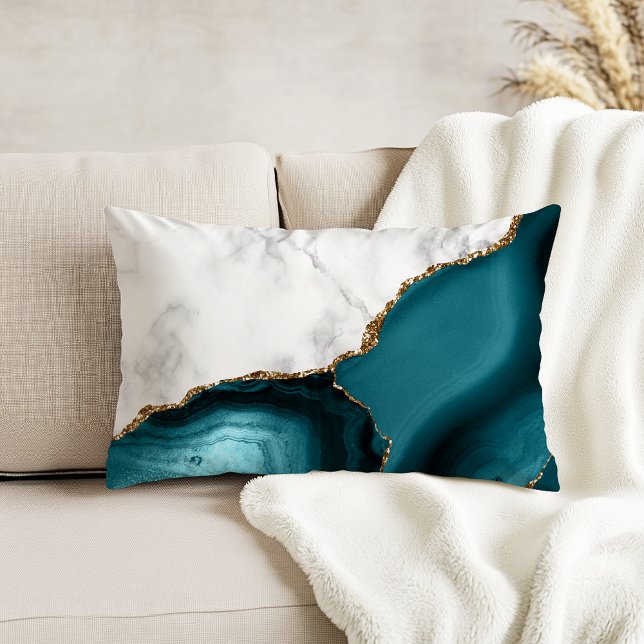White Marble Gilded Teal Agate Decorative Cushion (Creator Uploaded)