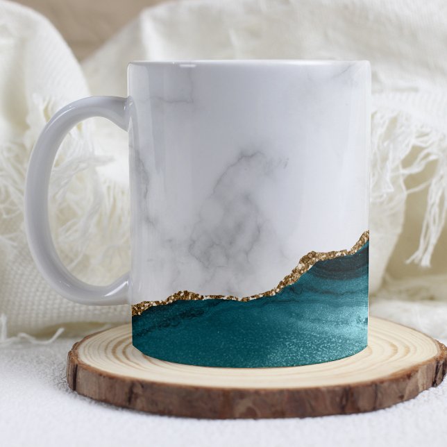 White Marble Gilded Teal Blue Agate Coffee Mug (Creator Uploaded)