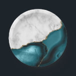White Marble Gilded Teal Blue Agate Paper Plate<br><div class="desc">Elegant white marble and teal blue agate gilded with faux gold glitter combine in this luxurious design.</div>