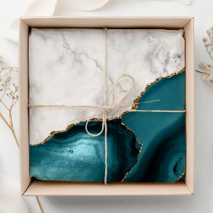 White Marble Gilded Teal Blue Agate Tissue Paper