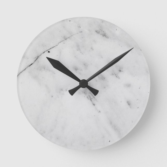 White Marble Glam #1 #marble #decor #art Round Clock (Front)