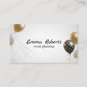 White Marble Glittery Gold Balloon Event Business Card