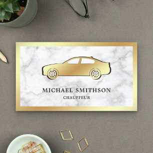 White Marble Gold Car Professional Chauffeur Business Card