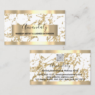 White Marble Gold Frame Event Planner Qr Code Business Card