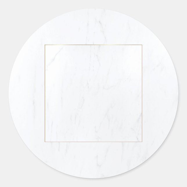 White Marble Gold Frame Modern Elegant Blank Plain Classic Round Sticker (Front)