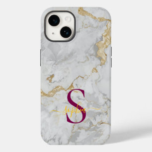 white marble gold glitter monogram Case-Mate iPhone 14 case