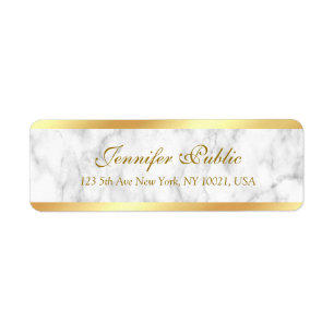 White Marble Gold Handwritten Script Text Elegant Return Address Label