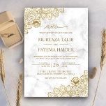 White Marble Gold Lace Islamic Muslim Wedding Invitation<br><div class="desc">Invite your guests with this elegant wedding invitation featuring beautiful lace with 'Bismillah' in Arabic calligraphy. Simply add your event details on this easy-to-use template to make it a one-of-a-kind invitation.</div>