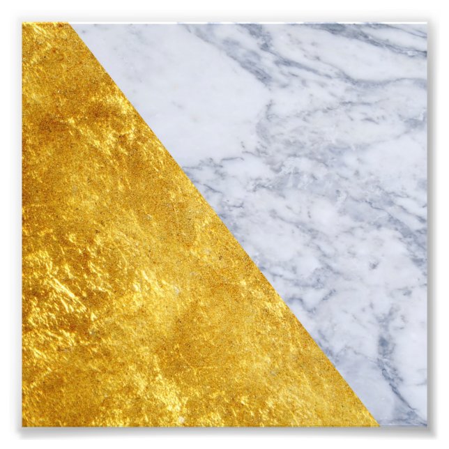 White Marble Gold Leaf Square Photo Print (Front)
