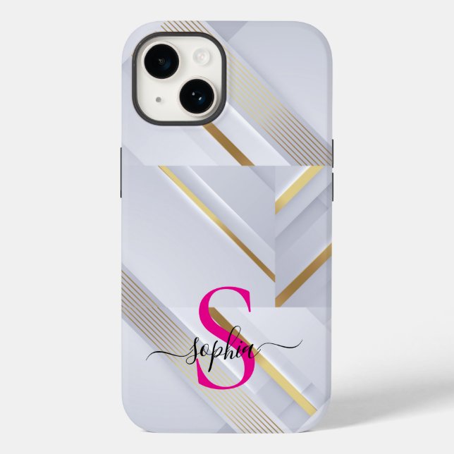 white marble gold lines monogram Case-Mate iPhone case (Back)