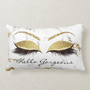 White Marble Gold Makeup Lashes Hello Gorgeous Lumbar Cushion