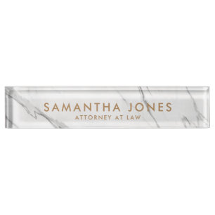 White Marble Gold Minimal Personalised Nameplate