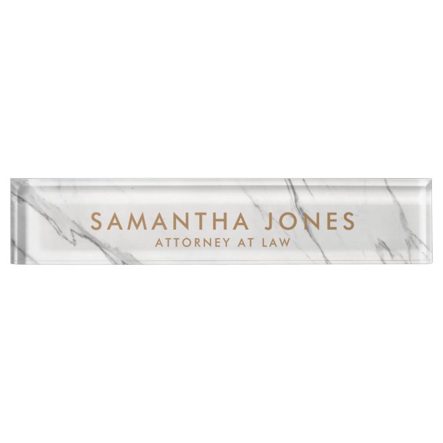 White Marble Gold Minimal Personalised  Nameplate (Front)