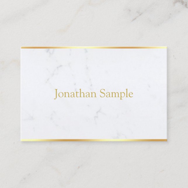 White Marble Gold Name Modern Elegant Template Business Card (Front)