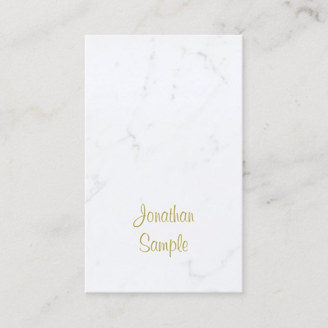 White Marble Gold Script Template Luxury Modern Business Card (Front)
