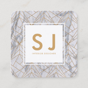 White Marble Gold Simple Modern Interior Designer Square Business Card