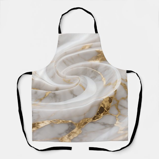 White Marble Gold Swirl Pattern Apron (Front)