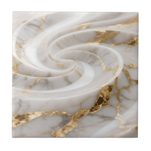 White Marble Gold Swirl Pattern Ceramic Tile