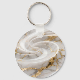 White Marble Gold Swirl Pattern Key Ring