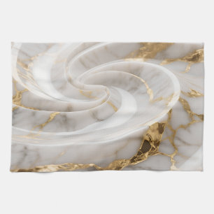 White Marble Gold Swirl Pattern Tea Towel