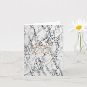 White Marble Gold Text Birthday Card