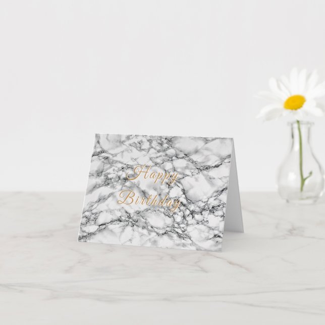 White Marble Gold Text Birthday Card (Small Plant)